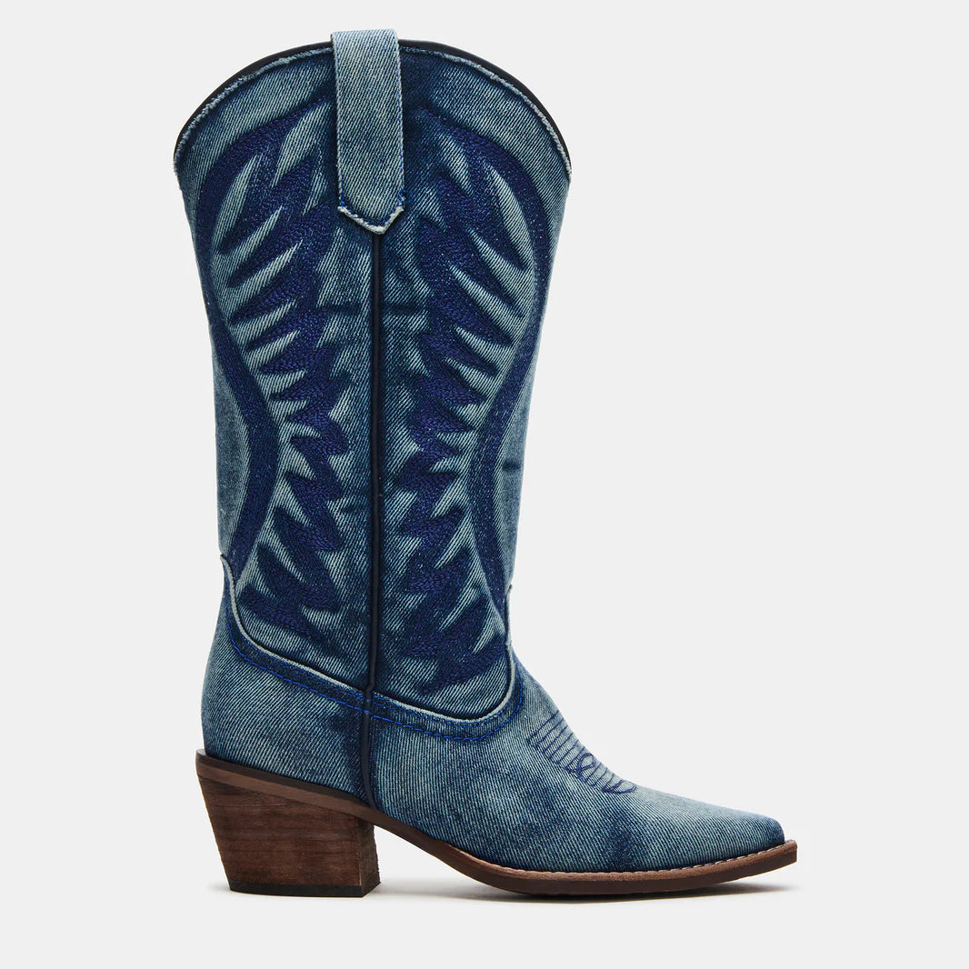 Tuhoomall Western Vintage Embroidered Cowboy Boots for Women, Chunky Heels, Classic Retro Style, Easy Slip-On, Ideal for Casual Spring and Autumn Wear