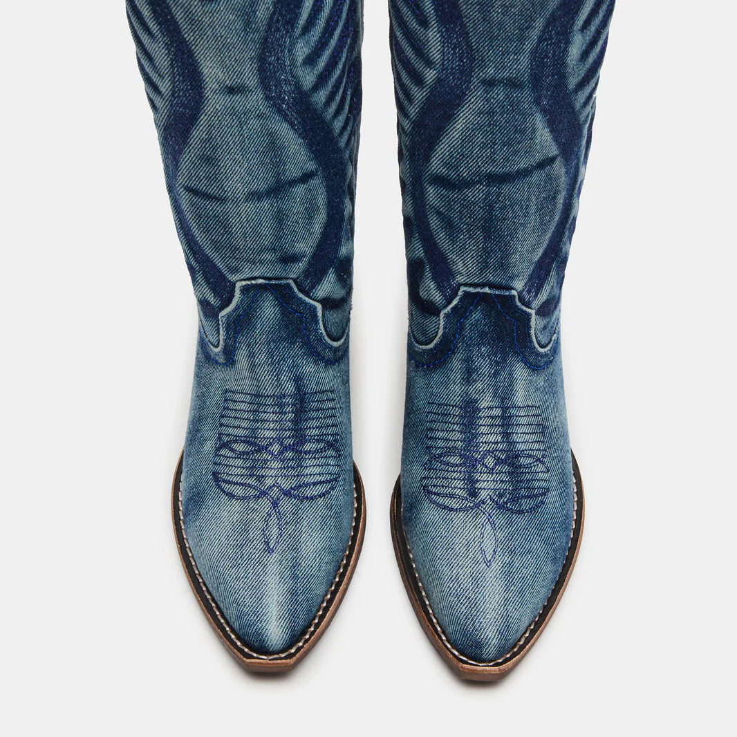 Tuhoomall Western Vintage Embroidered Cowboy Boots for Women, Chunky Heels, Classic Retro Style, Easy Slip-On, Ideal for Casual Spring and Autumn Wear
