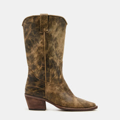 Tuhoomall Western Vintage Cowgirl Boots, Mid-Calf Ankle Booties, Casual Retro Style, Embroidered Design with Chunky Heel
