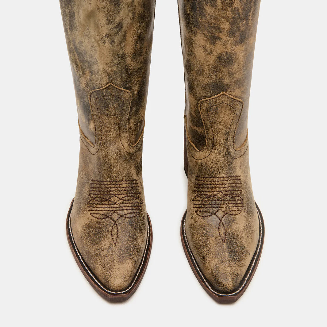 Tuhoomall Western Vintage Cowgirl Boots, Mid-Calf Ankle Booties, Casual Retro Style, Embroidered Design with Chunky Heel