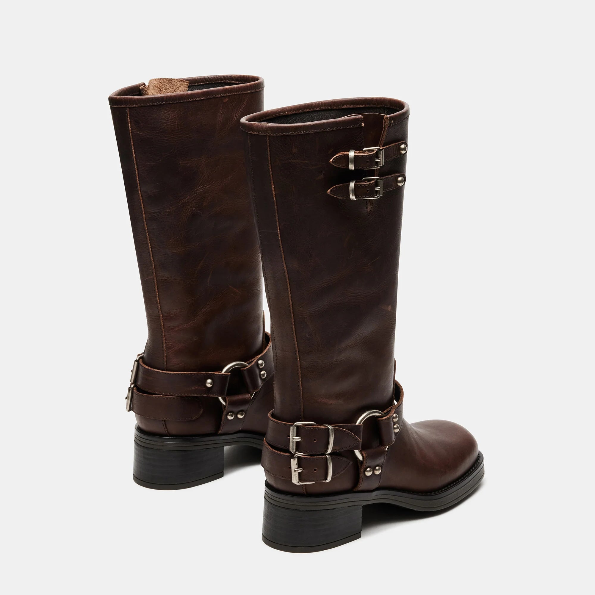 Tuhoomall Comfortable Chunky Heeled Calf-High Boots with Adjustable Buckles for Parties and Performances, Stylish Solid Color Design