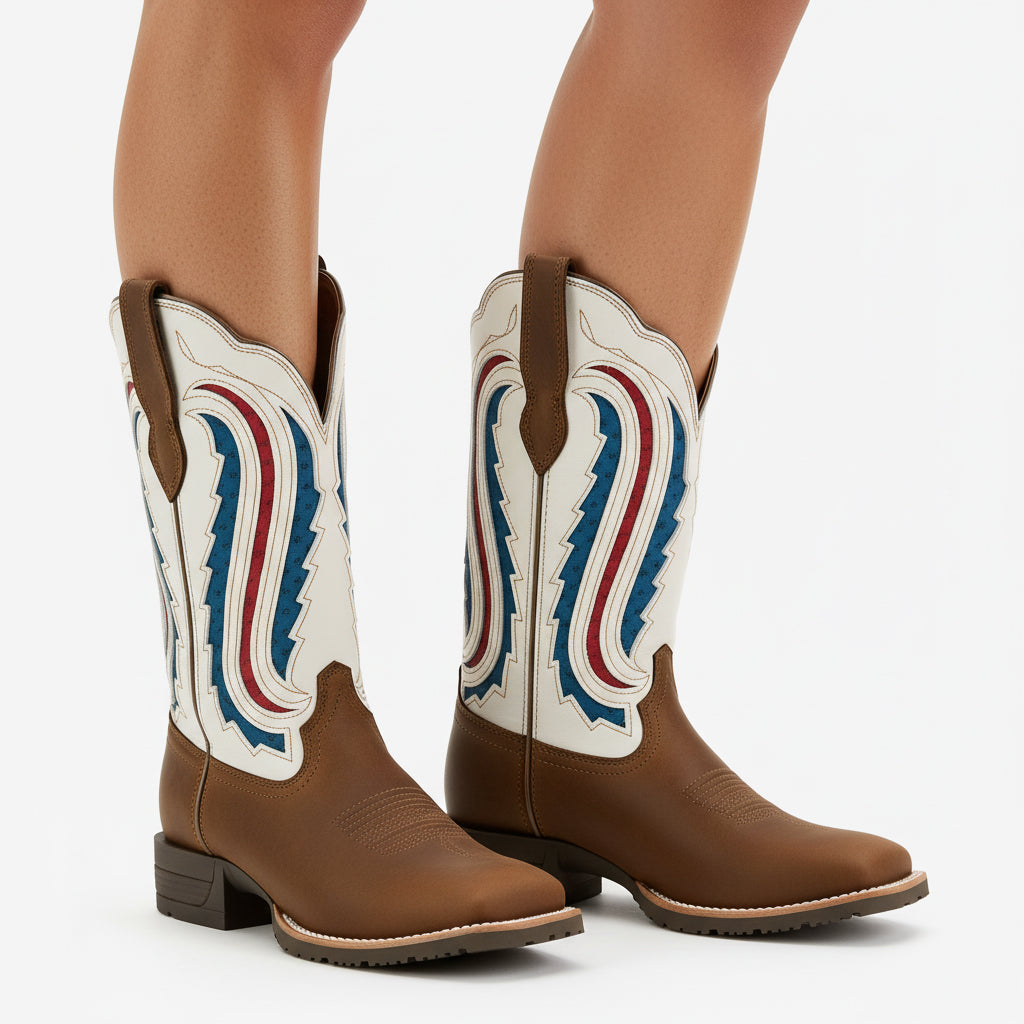 Tuhoomall Western Cowgirl Short Boots, Colorful Plaid Pattern, Comfortable Chunky Heel, Perfect for Outdoor Fashion Tuhoomall