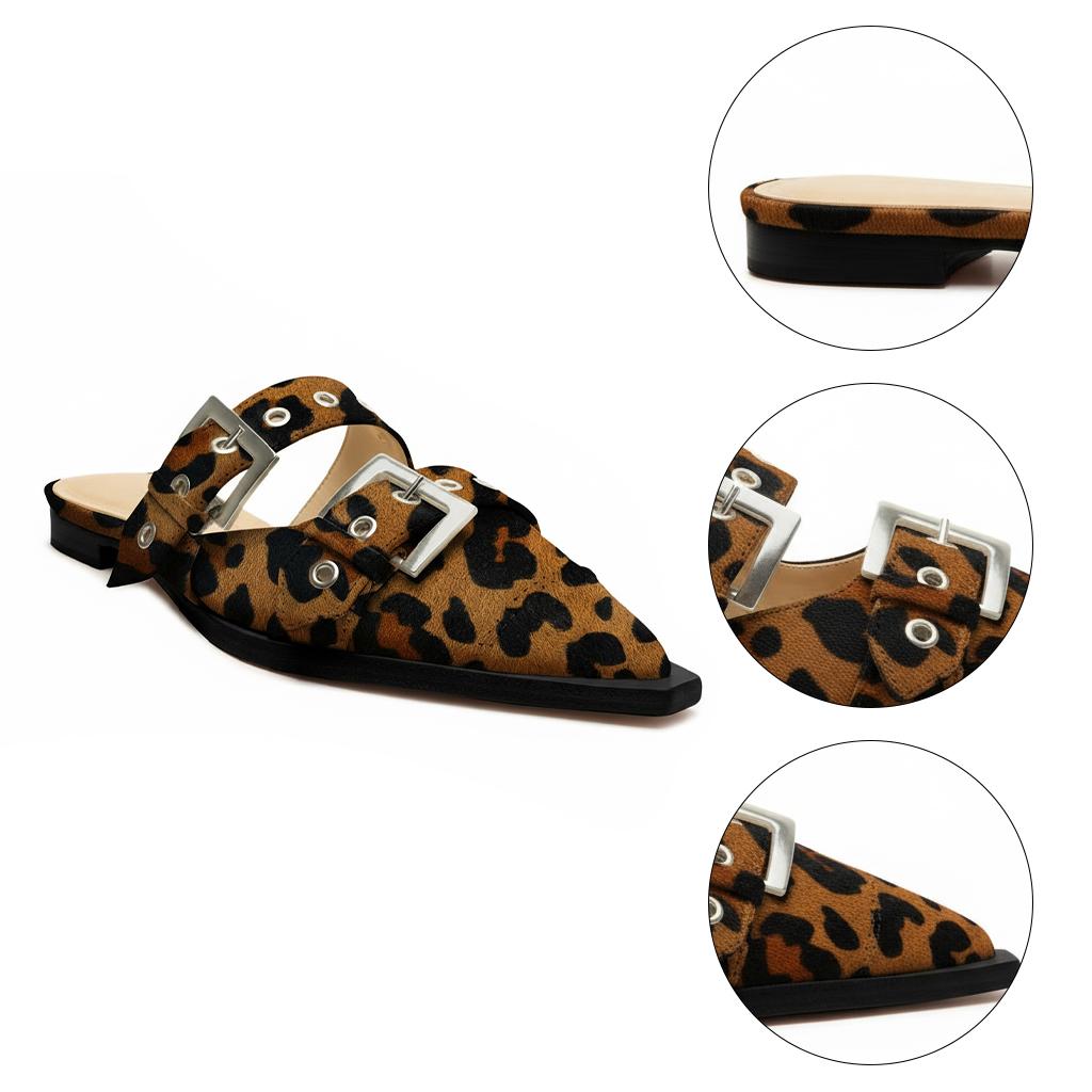 Tuhoomall Comfortable Pointed-Toe Mule Sandals for Summer Travel | Adjustable Metal Button Design | Casual Street Style Tuhoomall