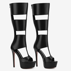 Tuhoomall Fashion High Heeled Sandals For Summer, Knee-High Boots With Waterproof Platform, Chic Casual Style, Zipper Closure