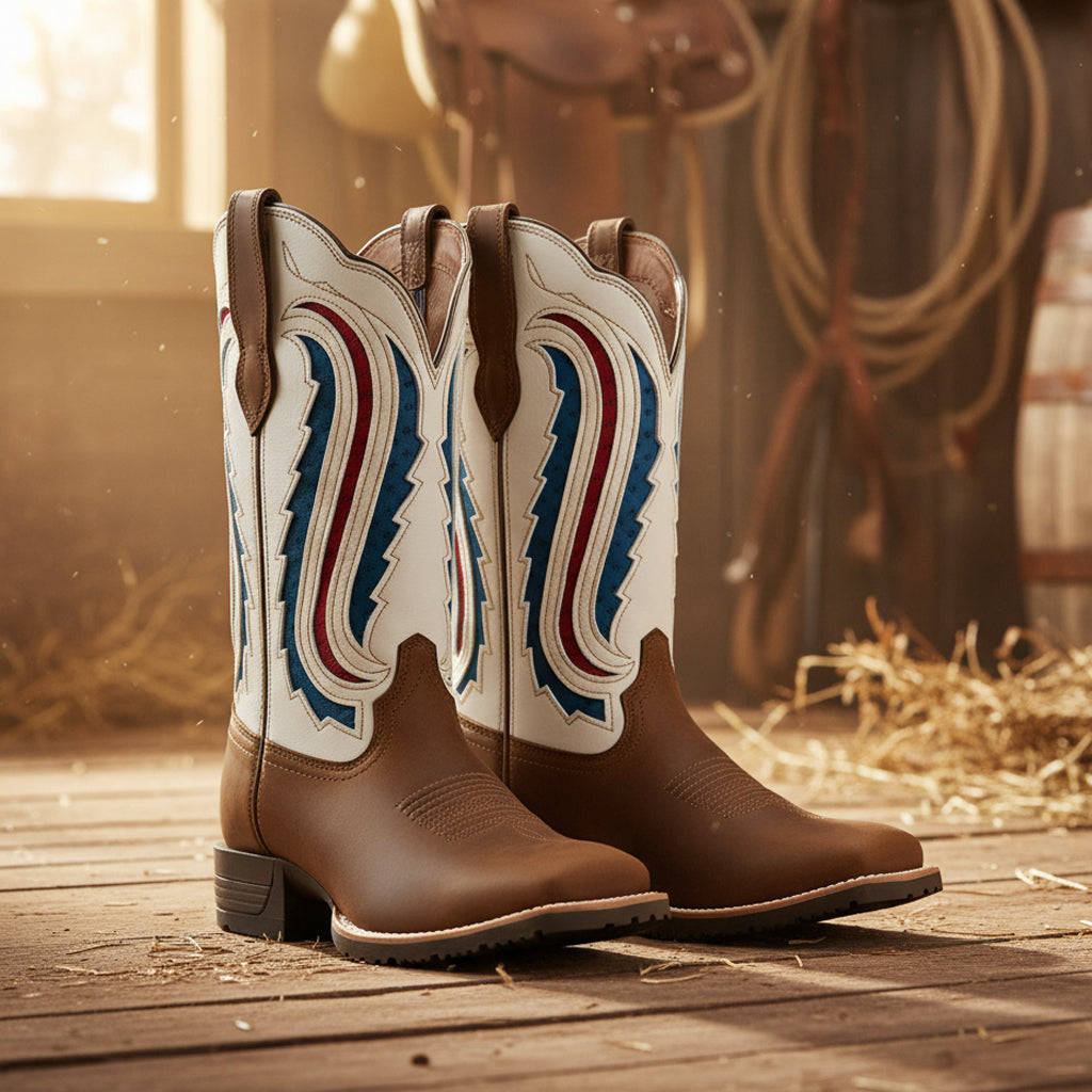 Tuhoomall Western Cowgirl Short Boots, Colorful Plaid Pattern, Comfortable Chunky Heel, Perfect for Outdoor Fashion Tuhoomall