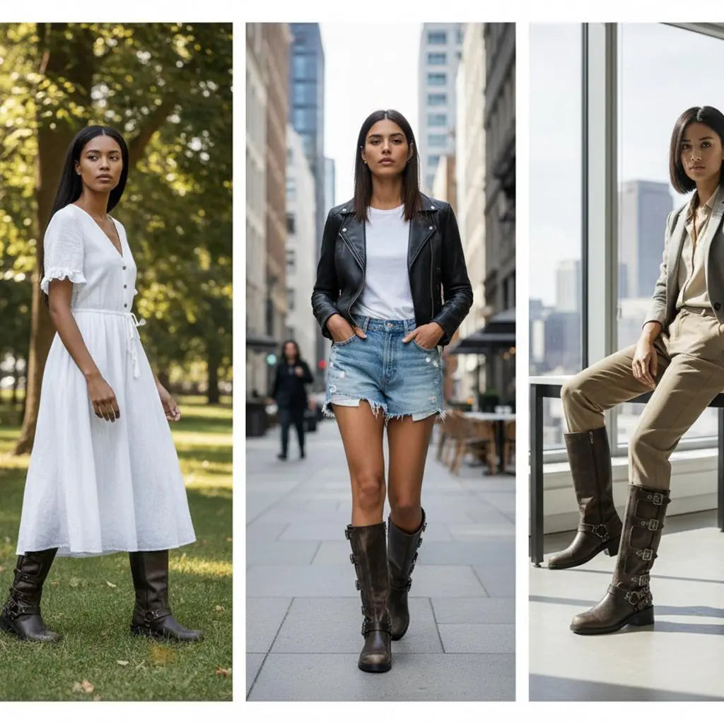 Tuhoomall Vintage Stylish Casual Boots for Women, Comfortable Mid-Calf Square-Toe with Chunky Heel, Adjustable Buckle, All-Season Wear Tuhoomall