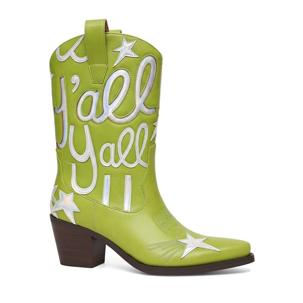 Tuhoomall Comfortable Western Boots for Fashion Parties and Daily Wear with Star and Letter Embroidery, Chunky Heel, Slip-On Design Tuhoomall