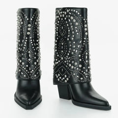 Tuhoomall Ankle Boots for Women, Stylish and Comfortable, Perfect for Parties and Casual Outings, Studded Design with Metal Buckle, 10cm Chunky Heel Tuhoomall