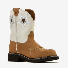 Tuhoomall Western Style Women’s Ankle Boots with Embroidery, Casual Travel & Party Chic, Round Toe, Chunky Heel, Stars & Geometric Patterns