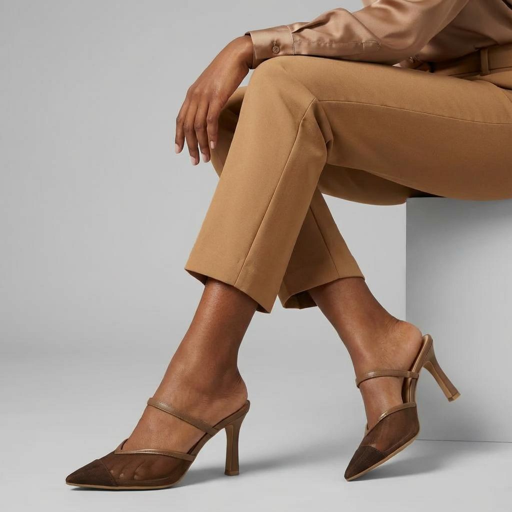 Tuhoomall Fashion High Heel Slip-On Shoes, Pointed Toe, Casual Office Style, Comfortable Suede and Mesh Upper, Rubber Sole, Perfect for Everyday Wear Tuhoomall