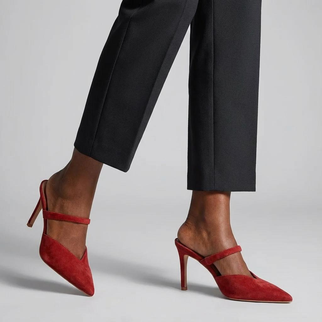 Tuhoomall Fashion High Heel Slip-On Shoes, Pointed Toe, Casual Office Style, Comfortable Suede and Mesh Upper, Rubber Sole, Perfect for Everyday Wear Tuhoomall