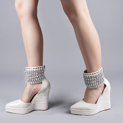 Tuhoomall Wedge Espadrille Sandals with Rhinestones and Zipper Closure for Bohemian Style Summer Travel
