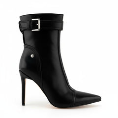 Tuhoomall Western Ankle Boots For Women, Stylish Pointed Toe, 9.5cm High Heel, Zipper Closure, Casual And Office Wear, Adjustable Buckle, All-Season Wedding