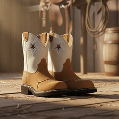 Tuhoomall Western Style Women’s Ankle Boots with Embroidery, Casual Travel & Party Chic, Round Toe, Chunky Heel, Stars & Geometric Patterns