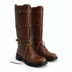 Tuhoomall Retro Comfortable Chunky Ankle Boots with Metal Buckles, Casual Vintage Style for All Seasons