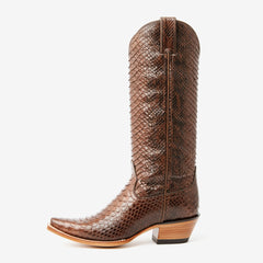 Tuhoomall Western Style Knee-High Cowboy Boots For Women, Comfortable Ankle Design, Fashionable Casual Look With Faux Leather In Crocodile & Snake Patterns