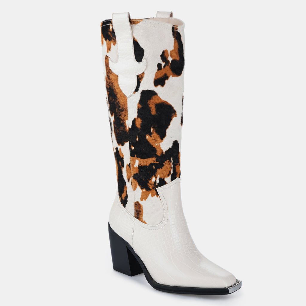 Tuhoomall Western Style Women's Ankle Boots With Lizard Pattern For Party And Dance, 8cm Chunky Heel, Easy Slip-On Design
