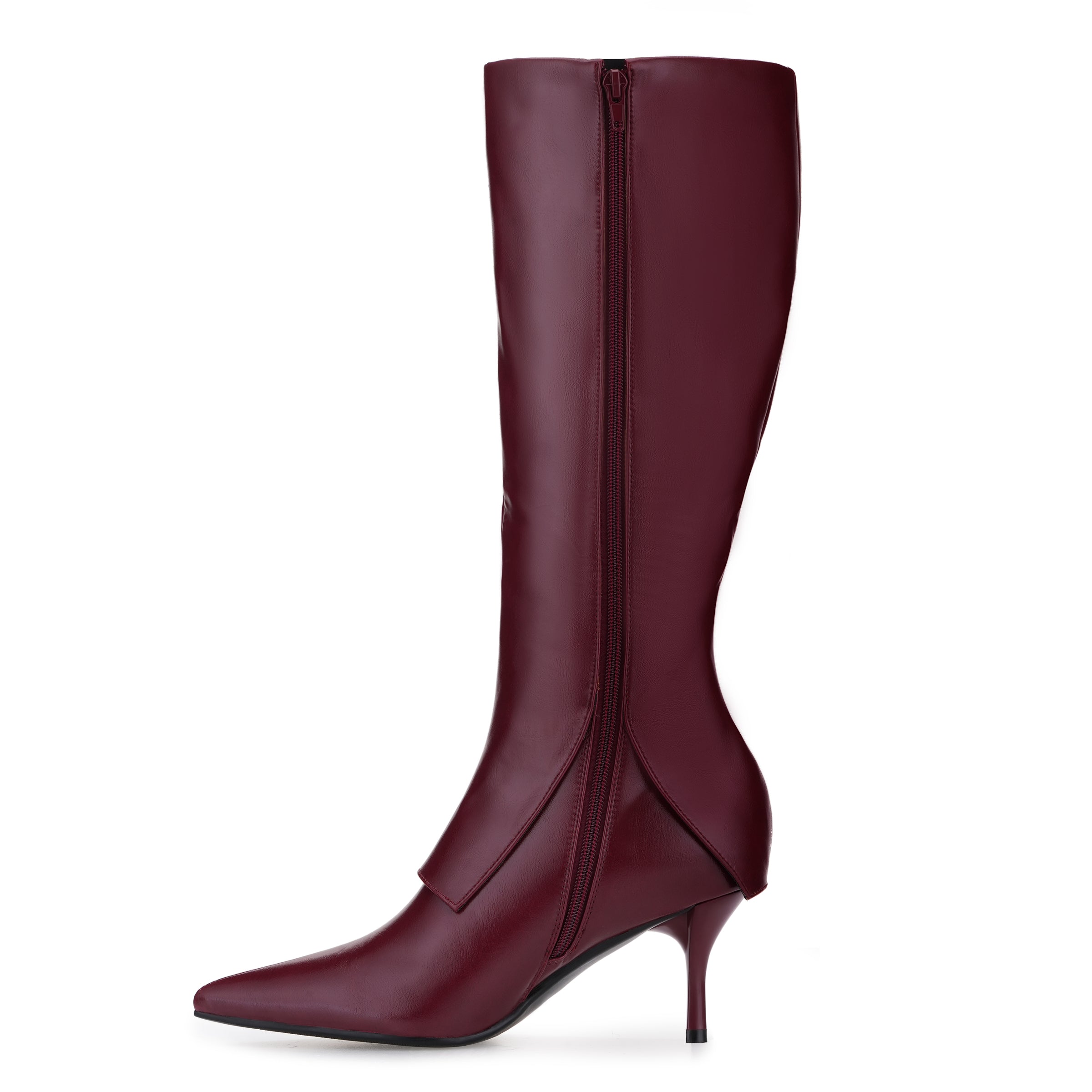 Tuhoomall Knee-High Fashion Boots With Zip Closure For Parties And Casual Wear, Elegant Pointed Toe, 7cm Cat Heel, All-Season Style