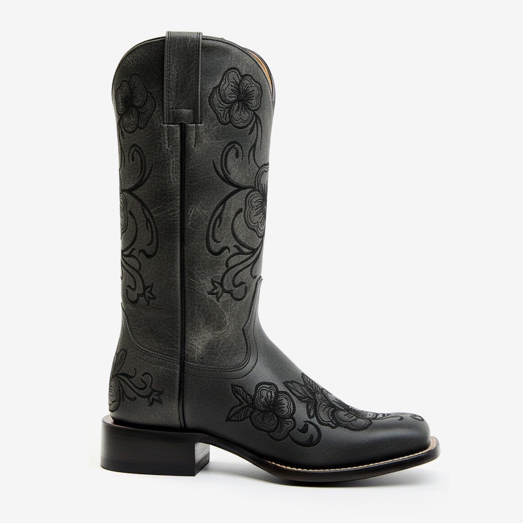 Tuhoomall Western Style Vintage Embroidered Cowboy Boots for Women, Casual Ankle Length, Chunky Heel, Slip-On Design, Perfect for Spring, Autumn, and Winter