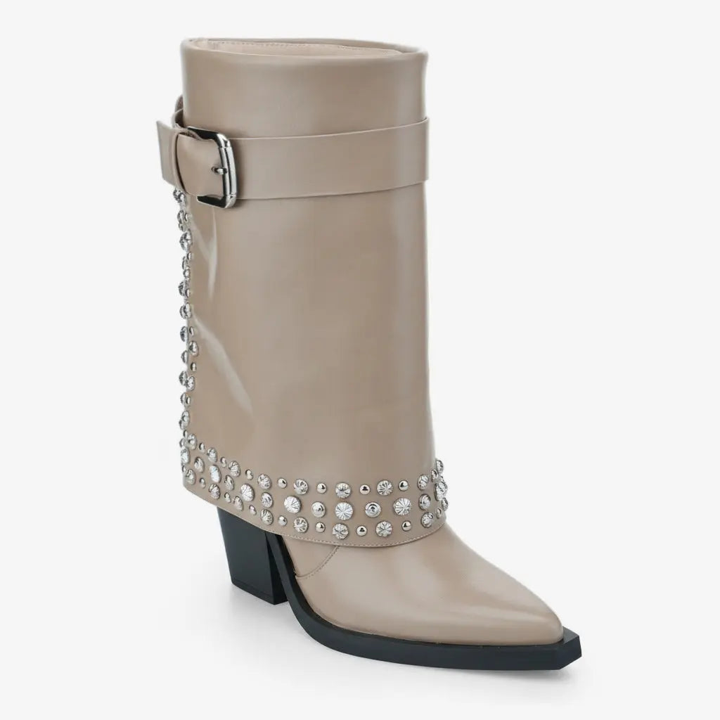 Tuhoomall Studded Ankle Boots for Women, Chunky Heeled, Adjustable Buckle, Versatile for Parties and Casual Wear Tuhoomall