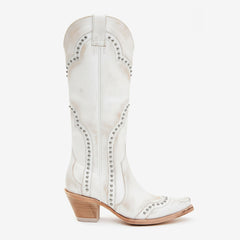 Tuhoomall Western Cowboy Boots for Women, Stitched Design, Fashion Casual Style, Chunky Heel, Mid-Calf Length, All-Season Wear