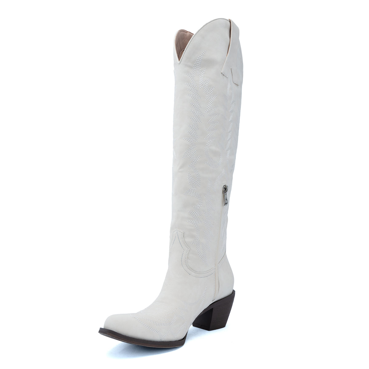Tuhoomall Western Knee-High Cowgirl Boots with Embroidery, Chunky Heel, Slip-On Design for Outdoor Adventures
