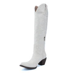 Tuhoomall Western Knee-High Cowgirl Boots with Embroidery, Chunky Heel, Slip-On Design for Outdoor Adventures
