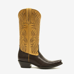 Tuhoomall Comfortable Western Boots for Women - Embroidered Lizard Print, Trendy Mid-Calf Height, 4.5cm Chunky Heel, Perfect for Parties and Outdoor Events
