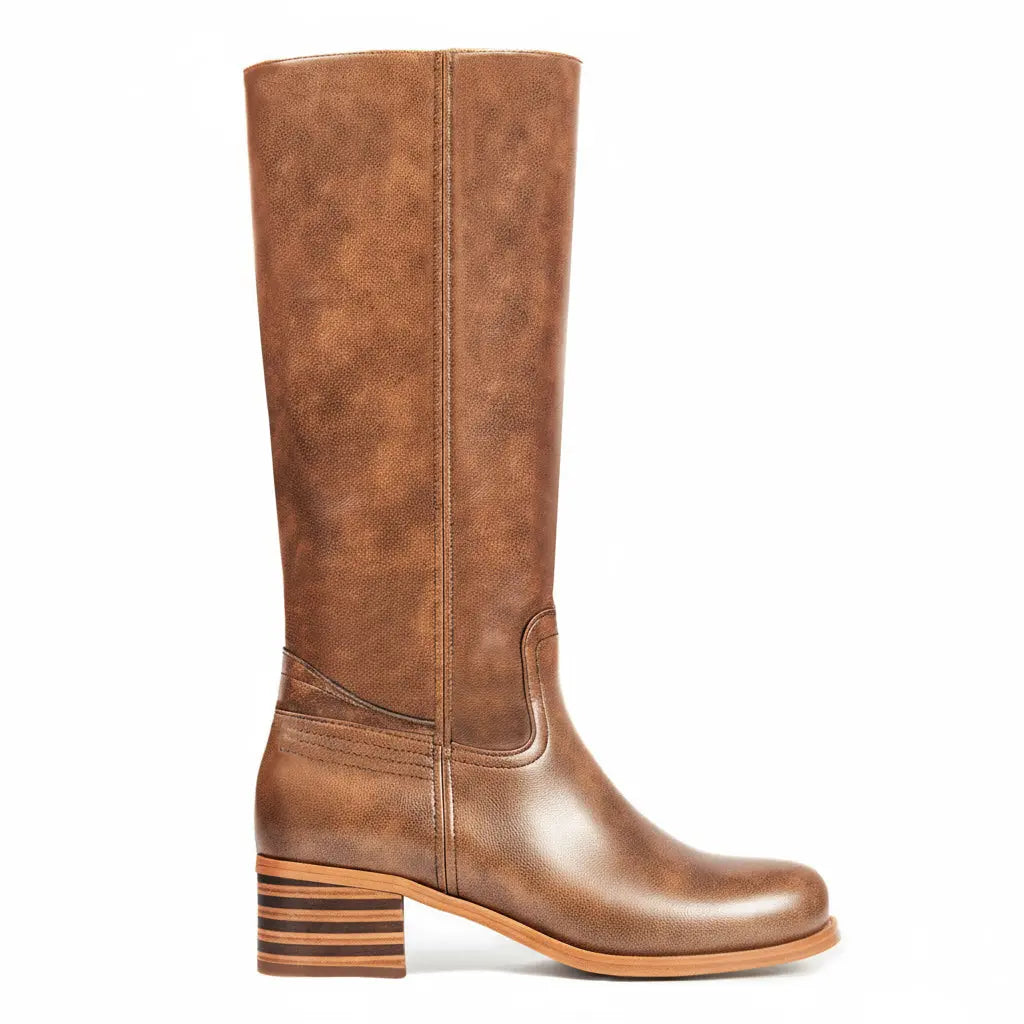 Tuhoomall Fashion Casual Boots for Women, Mid-Calf Length, Solid Color, Round Toe, Chunky Heel, Slip-On, Ideal for Work and Leisure, 5.4cm Block Heels Tuhoomall