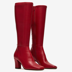Tuhoomall Fashion Casual Boots for Women, Mid Calf, Square Toe, Chunky Heel, Zipper Closure, Solid Color, Snake Print PU, All Season Wear