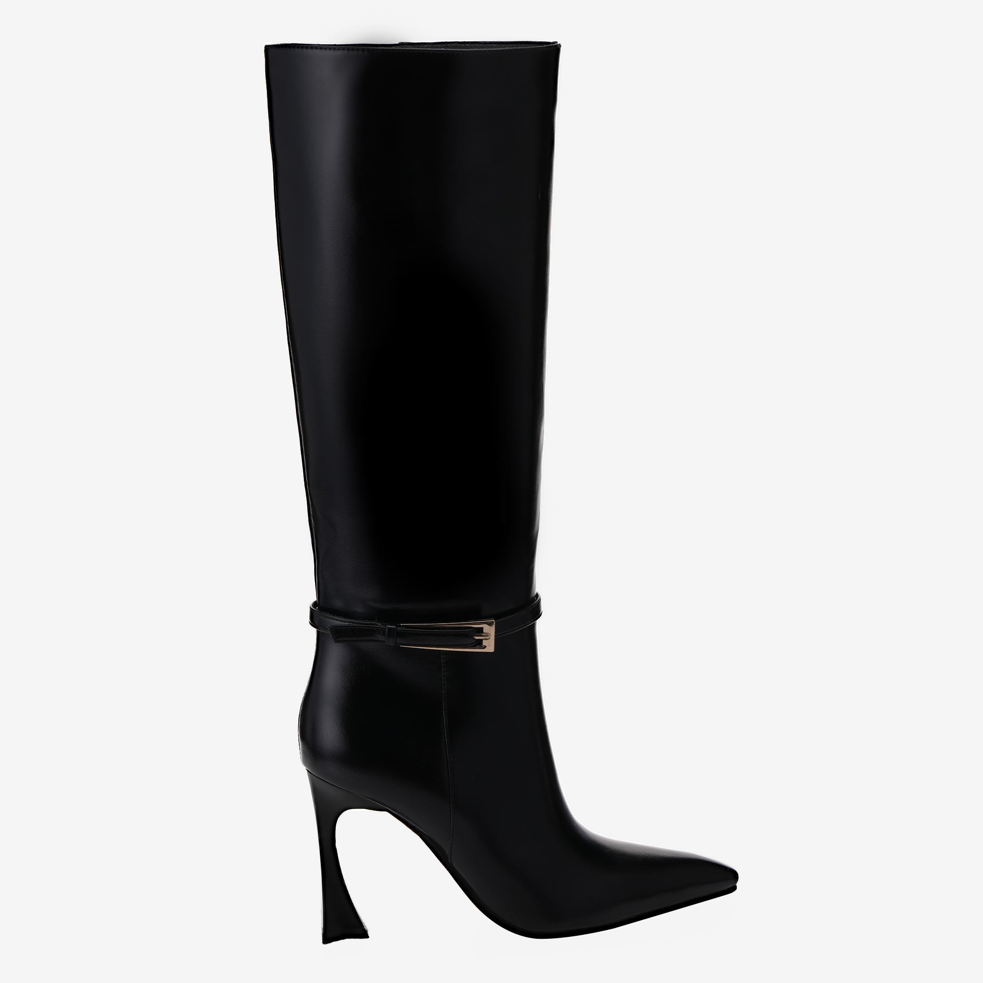 Tuhoomall Knee High Fashion Boots, Pointed Toe Design, Irregular High Heel, Adjustable Buckle for Parties and Casual Outings