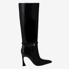 Tuhoomall Knee High Fashion Boots, Pointed Toe Design, Irregular High Heel, Adjustable Buckle for Parties and Casual Outings