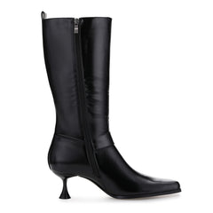 Tuhoomall Stylish Low-Cut Ankle Boots for Parties and Runway Shows, Adjustable Buckle, 5cm Kitten Heel, Solid Color with Metallic Accents, All-Season Comfort