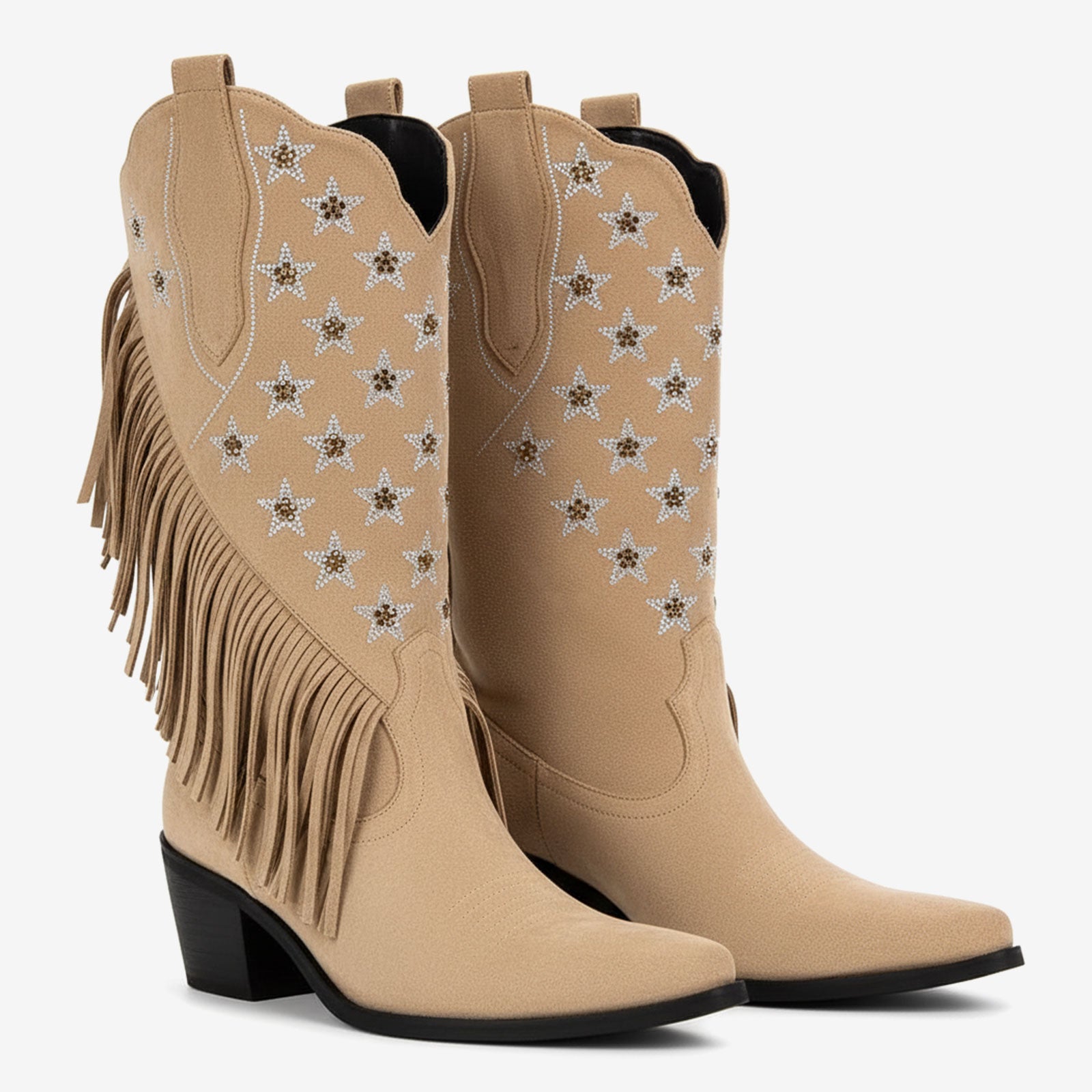 Tuhoomall Western Style Fringe Ankle Boots for Women, Comfortable Low Heel Party Footwear, All-Season Fashion for Performances and Dance Events