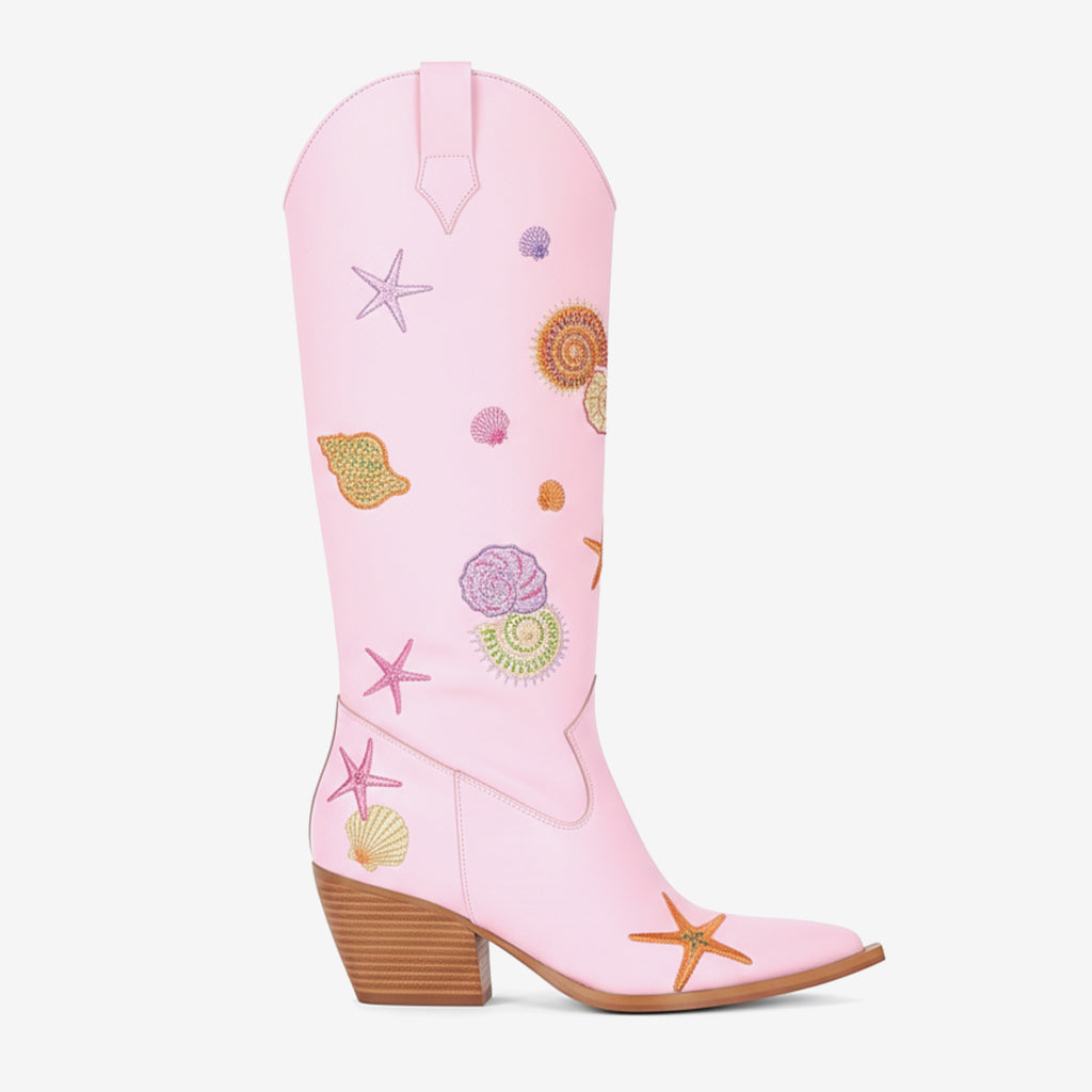 Tuhoomall Western Style Knee High Boots for Parties and Performances with Comfort and Embroidered Animal Patterns