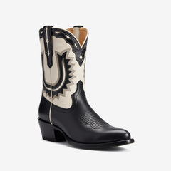 Tuhoomall Stylish Women's Ankle Boots with Embroidery and Laser Cut Out, Perfect for Parties and Performances, Comfortable Chunky Heel Design