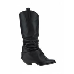 Tuhoomall Comfortable Mid Calf Boots with Chunky Heel, Slip-On Design, Ruched Pattern for Casual Style
