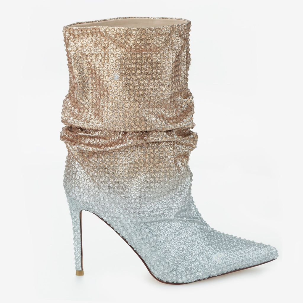 Tuhoomall Fashionable Women's Short Boots with Pointed Toe and Shiny Rhinestones for Parties and Performances - High Heels Design, Trendy Look