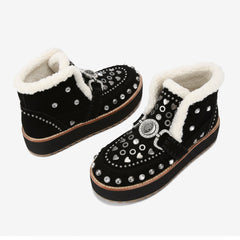 Tuhoomall Fashionable Ankle Boots with Adjustable Buckle, Studded Design, Rubber Sole for All-Season Style, Ideal for Parties and Casual Outings