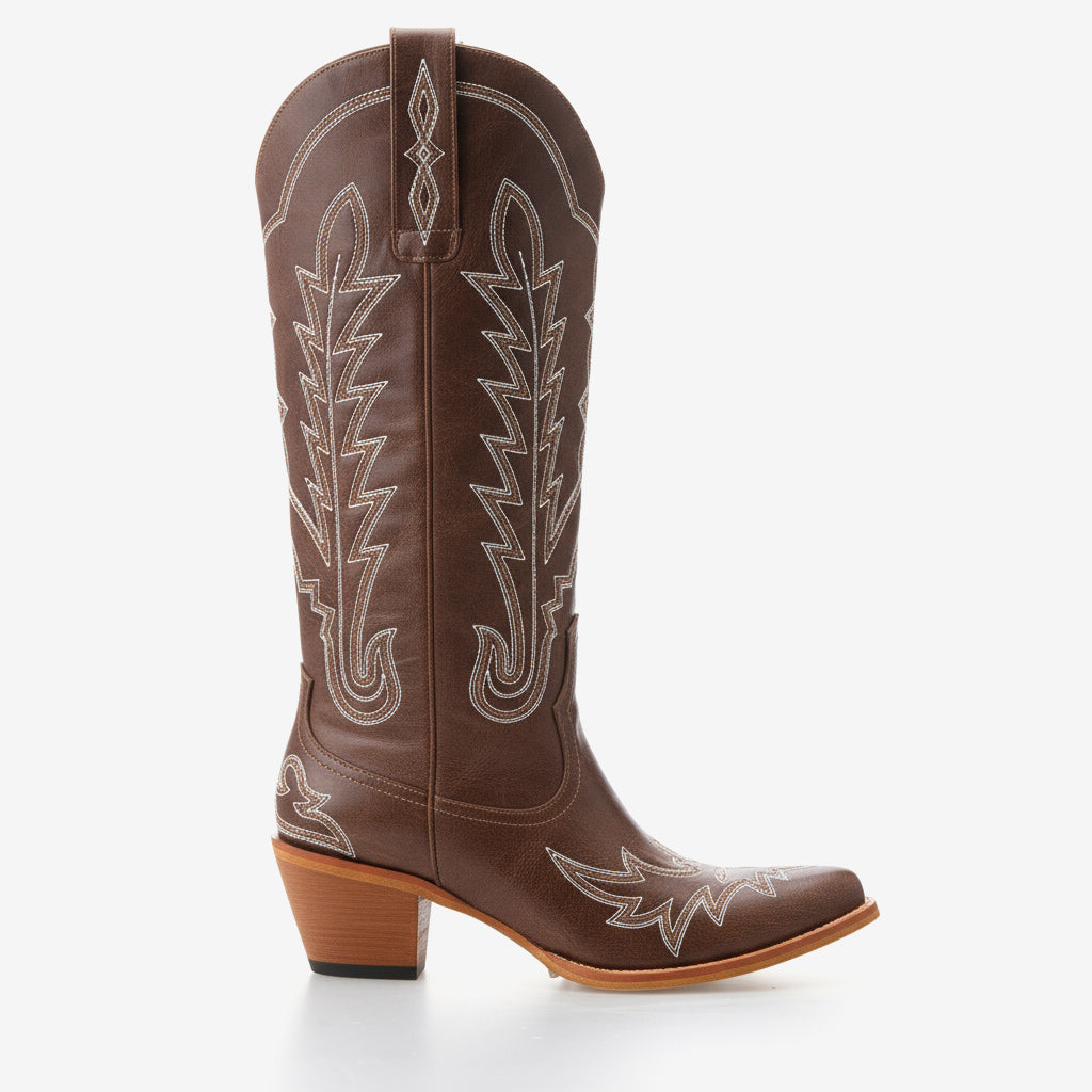 Tuhoomall Embroidered Mid-Calf Ankle Boots for Women | Stylish 5cm Block Heels, Slip-On Design for Parties and Casual Wear Tuhoomall