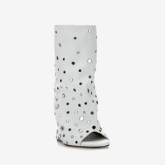 Tuhoomall Stylish Peep Toe Ankle Boots with Shiny Detail for Parties and Casual Outings - Comfortable 12cm Wedge Heels in All Seasons