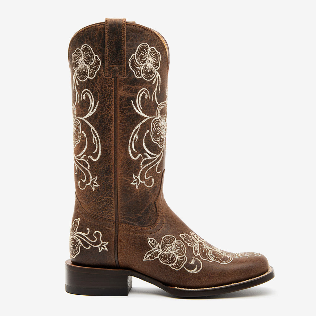 Tuhoomall Western Style Vintage Embroidered Cowboy Boots for Women, Casual Ankle Length, Chunky Heel, Slip-On Design, Perfect for Spring, Autumn, and Winter