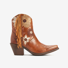 Tuhoomall Western Cowboy Ankle Boots for Women, Fashionable Floral Embroidered Short Booties, Casual Spring Autumn Winter Wear
