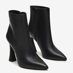 Tuhoomall Stylish Women's Ankle Boots, Pointed Toe, Chunky Heel, Zipper Closure, All-Season Versatile Footwear