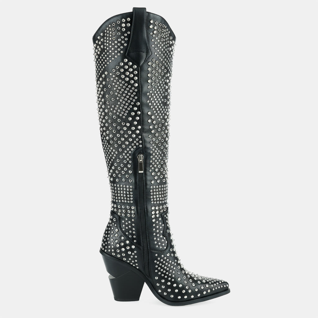 Tuhoomall Knee High Western Boots For Women, Western Style, Pointed Toe, Chunky Heel, Zipper Closure Perfect For Spring, Autumn, Winter