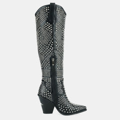 Tuhoomall Knee High Western Boots For Women, Western Style, Pointed Toe, Chunky Heel, Zipper Closure Perfect For Spring, Autumn, Winter