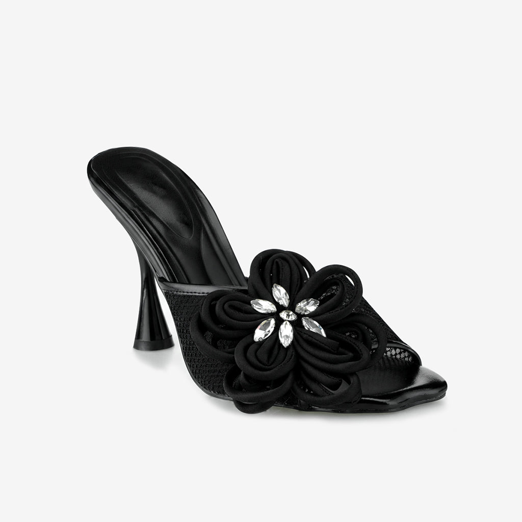 Tuhoomall Comfortable High Heeled Sandals for Parties - Open Toe Design with Floral Embellishments, Summer Fashion Footwear, Easy Slip-On Style