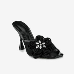 Tuhoomall Comfortable High Heeled Sandals for Parties - Open Toe Design with Floral Embellishments, Summer Fashion Footwear, Easy Slip-On Style