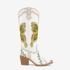 Tuhoomall Comfortable Rhinestone Knee-High Western Boots for Parties, Performances and Everyday Fashion