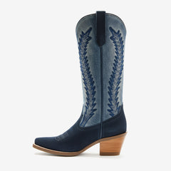 Tuhoomall Western Cowboy Boots for Women, Embroidered Design, Stylish Casual Mid-Calf Booties, Chunky Heel, Versatile for All Seasons